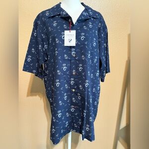 Cremieux Men's Medium Button Down Shirt Cotton Navy Mermaid Rockabilly Resort